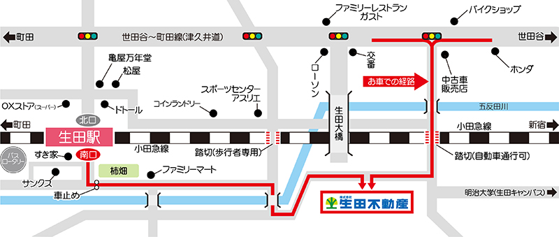 生田駅からのアクセスマップ